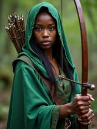 woman as a Medieval Elf Archer Warrior in Green Robe