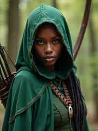 woman as a Medieval Elf Archer Warrior in Green Robe