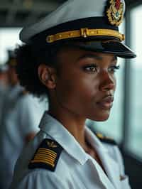 woman as a Navy Officer on a ship. highly detailed