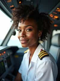 woman as a Airline Pilot inside the Cockpit with white shirt Pilot Uniform