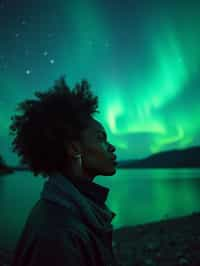 woman at night at the Northern Lights Aurora Borealis