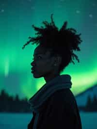 woman at night at the Northern Lights Aurora Borealis