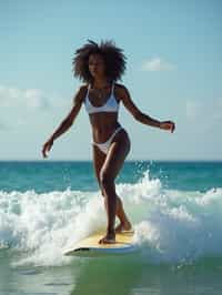 woman as a Professional Surfer wearing swimwear on a Surf Board surfing in the ocean