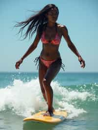 woman as a Professional Surfer wearing swimwear on a Surf Board surfing in the ocean