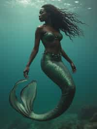 woman as a Mermaid the head and upper body of a human and the tail of a fish