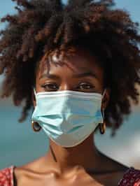 woman wearing a Covid n95 mask in 2020. outside