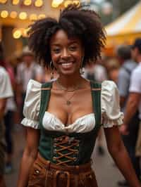 happy woman in Lederhosen for Oktoberfest at Oktoberfest