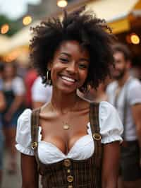 happy woman in Lederhosen for Oktoberfest at Oktoberfest