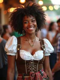 happy woman in Lederhosen for Oktoberfest at Oktoberfest