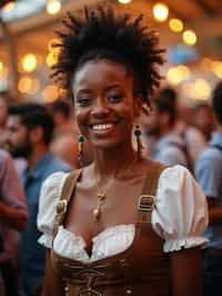 happy woman in Lederhosen for Oktoberfest at Oktoberfest