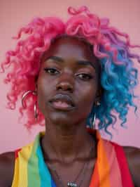 woman as a progressive LGBTQ activist with pink or blue hair