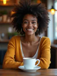  woman in hipster coffee place with coffee cup on table