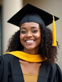 happy  woman in Graduation Ceremony wearing a square black Graduation Cap with yellow tassel at college