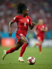 woman as Football Player in the FIFA World Cup playing in a Football Match