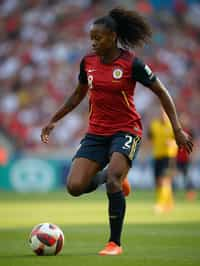 woman as Football Player in the FIFA World Cup playing in a Football Match