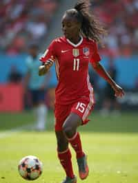 woman as Football Player in the FIFA World Cup playing in a Football Match