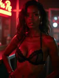 woman in  sexy lingerie  as a stripper in strip club. wide shot. cinematic lighting