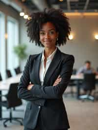 wide LinkedIn profile photo of a professional business woman as a confident professional business woman standing in a modern office. LinkedIn professional profile photo. most popular person on LinkedIn