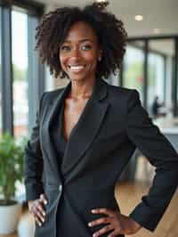 wide LinkedIn profile photo of a professional business woman as a confident professional business woman standing in a modern office. LinkedIn professional profile photo. most popular person on LinkedIn