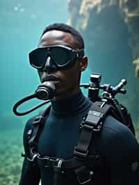 man as a scuba diver wearing diving goggles and wearing a wetsuit