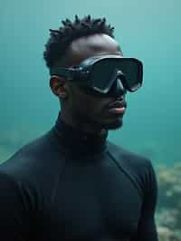 man as a scuba diver wearing diving goggles and wearing a wetsuit