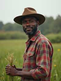 man farmer with farm in background