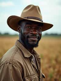 man farmer with farm in background