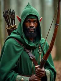 man as a Medieval Elf Archer Warrior in Green Robe