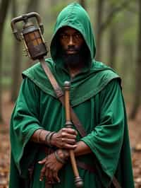 man as a Medieval Elf Archer Warrior in Green Robe