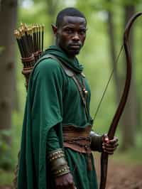 man as a Medieval Elf Archer Warrior in Green Robe