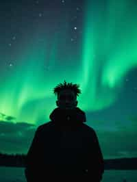 man at night at the Northern Lights Aurora Borealis