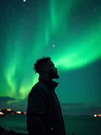 man at night at the Northern Lights Aurora Borealis