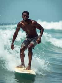 man as a Professional Surfer wearing swimwear on a Surf Board surfing in the ocean