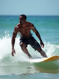 man as a Professional Surfer wearing swimwear on a Surf Board surfing in the ocean