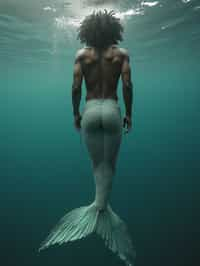 man as a Mermaid the head and upper body of a human and the tail of a fish