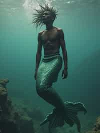 man as a Mermaid the head and upper body of a human and the tail of a fish