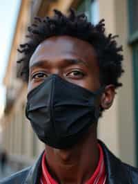 man wearing a Covid n95 mask in 2020. outside