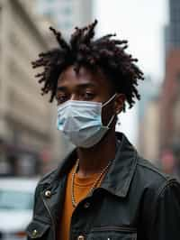 man wearing a Covid n95 mask in 2020. outside