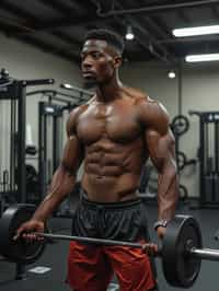 man in shorts and shirtless  in the fitness gym working out