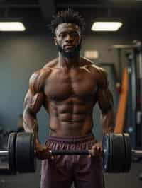 man in shorts and shirtless  in the fitness gym working out