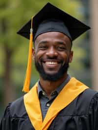 happy  man in Graduation Ceremony wearing a square black Graduation Cap with yellow tassel at college