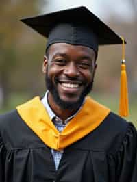 happy  man in Graduation Ceremony wearing a square black Graduation Cap with yellow tassel at college