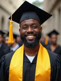 happy  man in Graduation Ceremony wearing a square black Graduation Cap with yellow tassel at college