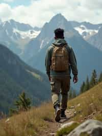 man hiking in mountains