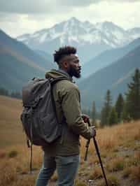 man hiking in mountains