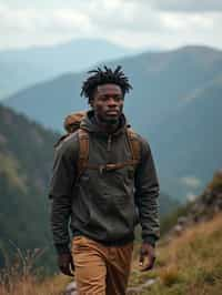 man hiking in mountains