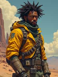 man in Overwatch, character shot, shot, concept art, intricate details, highly detailed, vintage sci - fi poster, retro future, in the style of chris foss, rodger dean, moebius, michael whelan, and gustave dore