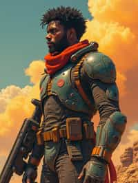 man in Overwatch, character shot, shot, concept art, intricate details, highly detailed, vintage sci - fi poster, retro future, in the style of chris foss, rodger dean, moebius, michael whelan, and gustave dore