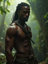 man as masculine male sidekick of Lara Croft  in Tombraider, in rainforest, cinematic lighting