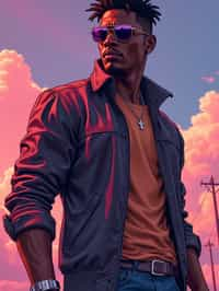 man, gta vice city cover art, borderlands style, celshading, trending on artstation, by rhads, andreas rocha, rossdraws, makoto shinkai, laurie greasley, lois van baarle, ilya kuvshinov and greg rutkowski